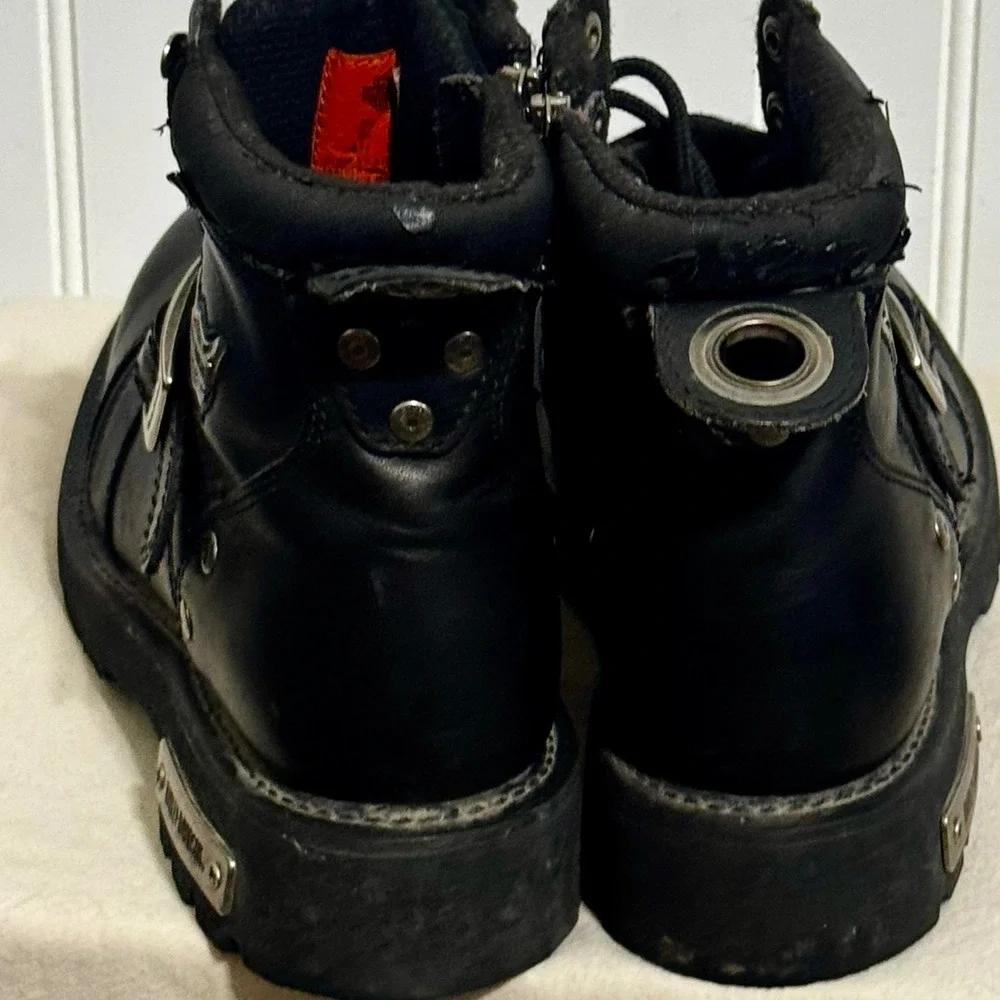 Harley Davidson Mens 8.5 Moto Biker Boots Black Leather Chunky Y2K Grunge